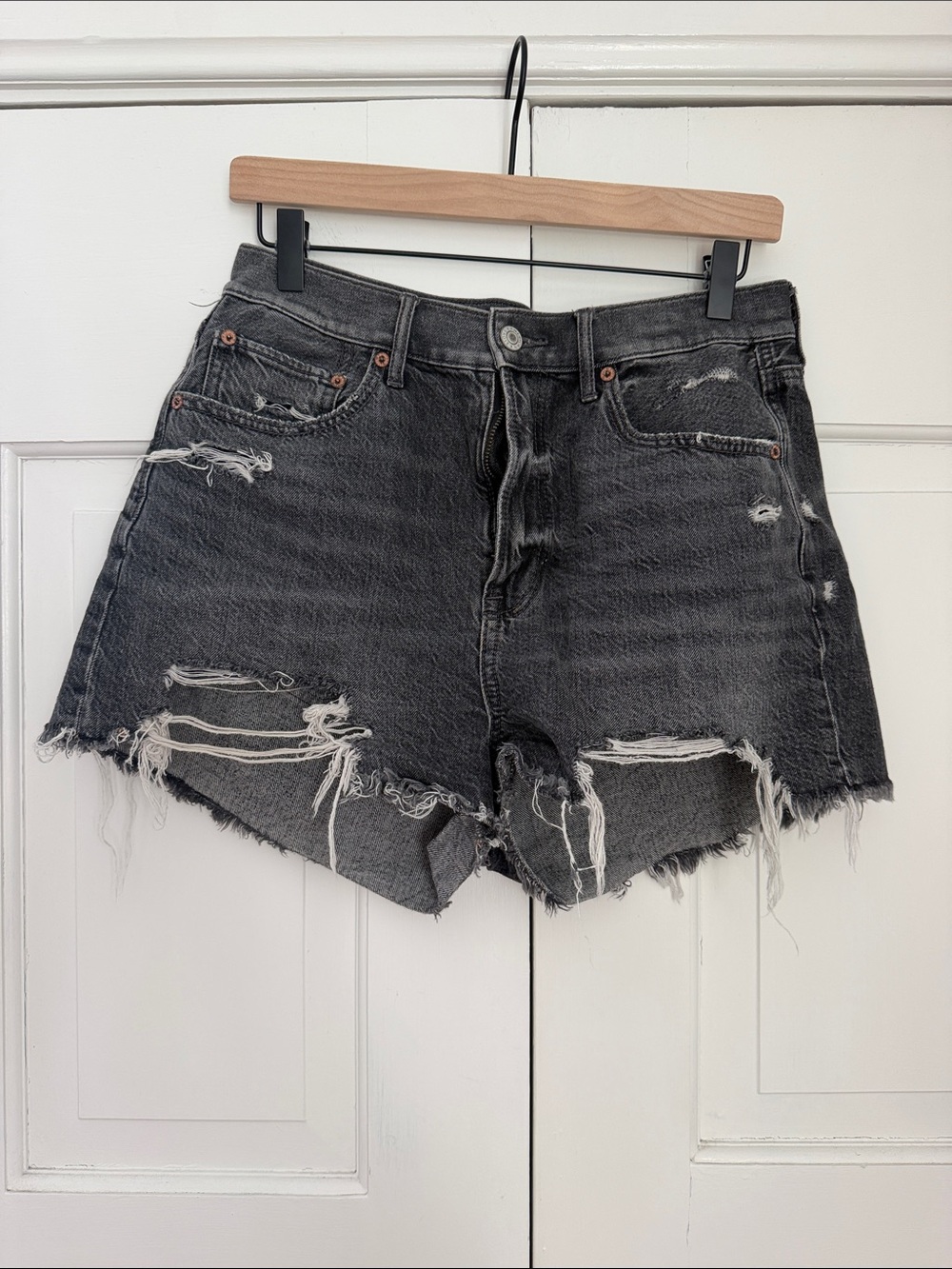American Eagle Outfitters Black Distressed High-Rise Jean Shorts